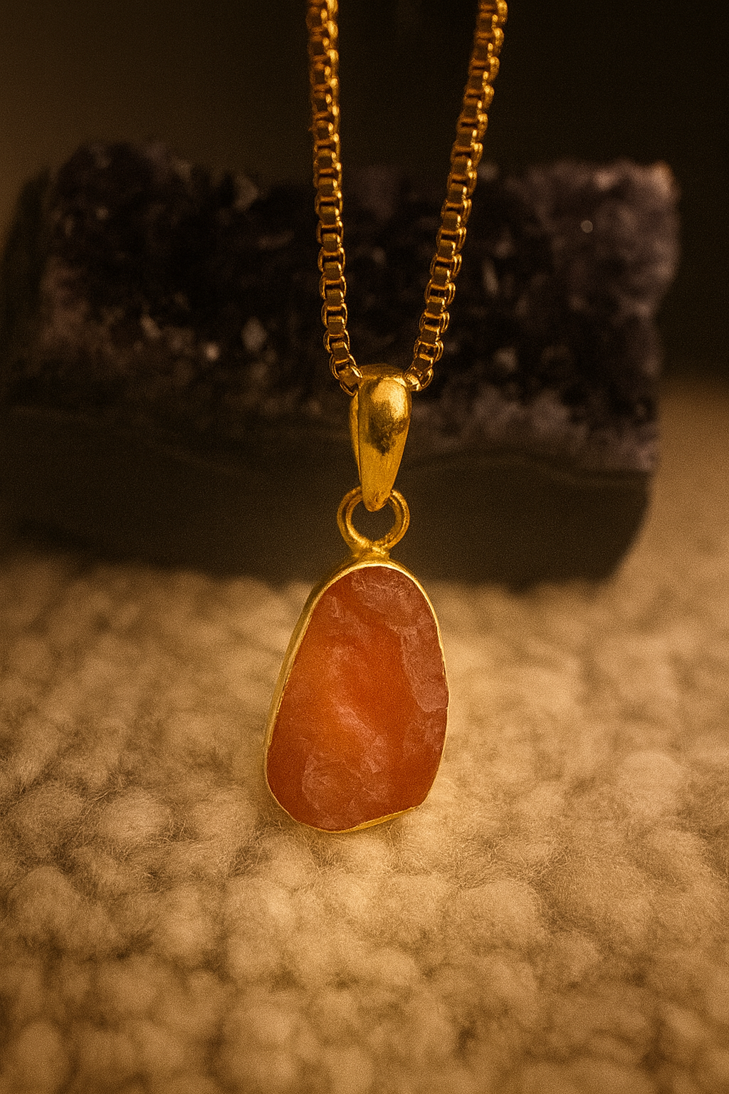 RAW CARNELIAN ENERGY NECKLACE – FULL MOON CHARGED PASSION & COURAGE